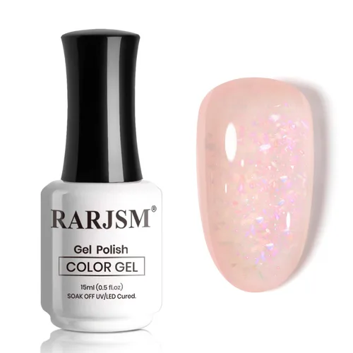 Vista 26 de RARJSM Esmalte de uñas en gel color albaricoque, dorado con brillantina, neutro, transparente, color nude, esmalte de gel para remojar para remojar