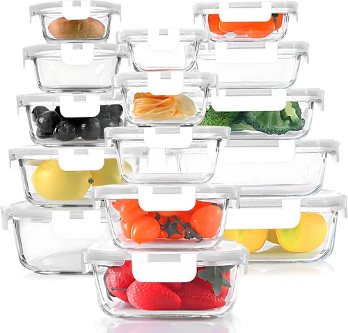 Vista 8 de Juego de 30 recipientes de vidrio para almacenar y preparar alimentos, con tapas de cierre a presión, herméticos, libres de bisfenol A y aptos