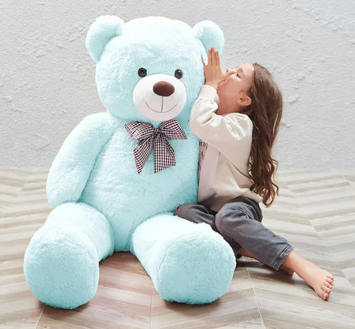 Vista 30 de MorisMos Oso de peluche gigante con corbata de 4 pies, 47 pulgadas, oso de peluche grande clásico, regalo para novia novio en cumpleaños, azul