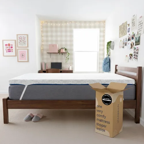 Vista 10 de ViscoSoft Cubrecolchón de espuma viscoelástica de 5,1 cm, seleccionado con alta densidad y ventilación, para cama individual - Funda de rayón