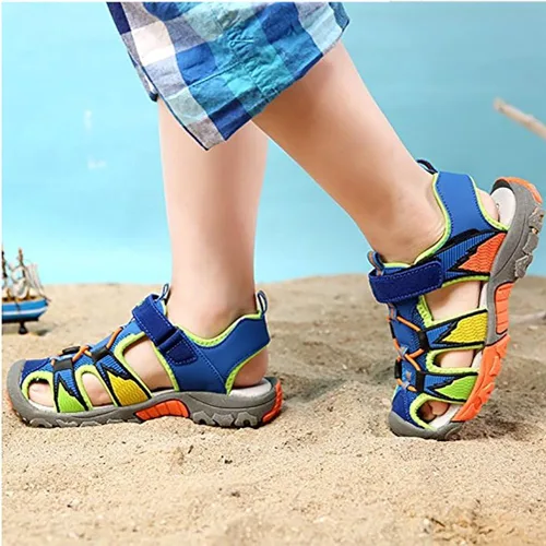 Vista 7 de Littleplum Sandalias para niños con puntera cerrada, sandalias deportivas para niños pequeños, zapatos de verano para niños grandes, caminar