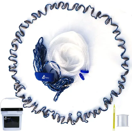 Vista 7 de Drasry Saltwater Fishing Cast Net for Bait 3/8 1/4 or 1/2 with Heavy Sinkers Fish Trap Throw Net. Size 3ft/4ft/5ft/6ft/7ft/8ft/9ft/10ft Radius