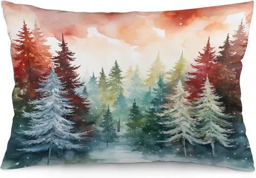 Vista 27 de Protector de almohada de árboles de pino de Navidad rojo y verde de 12 x 20 pulgadas, funda de cojín de vacaciones de invierno, funda de almohada