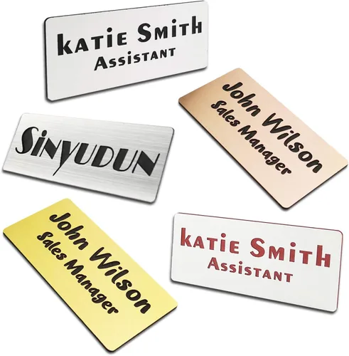 Vista 8 de Insignias de nombre grabadas con láser personalizadas con alfiler, magnético, adhesivo o respaldo en blanco, etiqueta de nombre personalizada