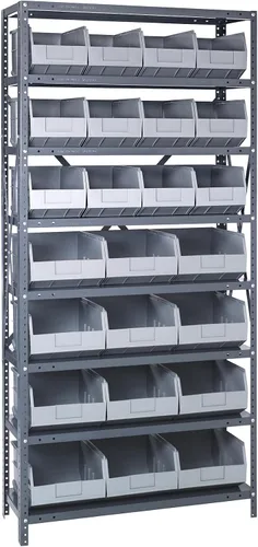Vista 25 de Quantum QSBU-245BK Heavy Duty Shelving Unit with (7) Shelves and (24) QUS245 Black Bins for Garage Warehouse Storage Distribution 400 lb Load