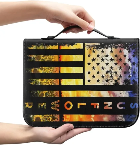Vista 14 de Bengbobar Fundas para la Biblia con diseño de guepardo de la bandera estadounidense, funda impermeable para libros para mujeres y hombres, funda