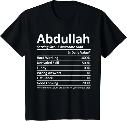 Vista 37 de ABDULLAH Nutrition Funny Birthday Personalizado Nombre Regalo T-Shirt Negro