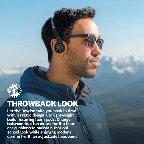 Vista 7 de JLab, Rewind 2, auriculares inalámbricos retro en la oreja, Bluetooth multipunto, EQ3, Google Fast Pair, Be Aware, Wireless Sharing, negro