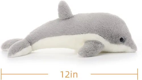 Vista 9 de Apricot Lamb Juguetes de peluche del océano, delfín gris, animal marino, suave, perfecto para niñas y niños (delfín gris, 12 pulgadas)