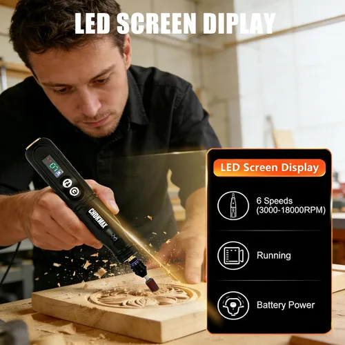Vista 4 de Herramienta giratoria inalámbrica, kit de amoladora de pantalla Sreen de 6 velocidades con pinza universal y luz LED frontal, 68 accesorios