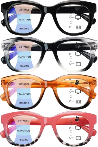 Vista 8 de Lentes de lectura progresivas con multienfoque estilo Oprah para mujeres, lectores de computadora con bloqueo de luz azul y bisagra de resorte