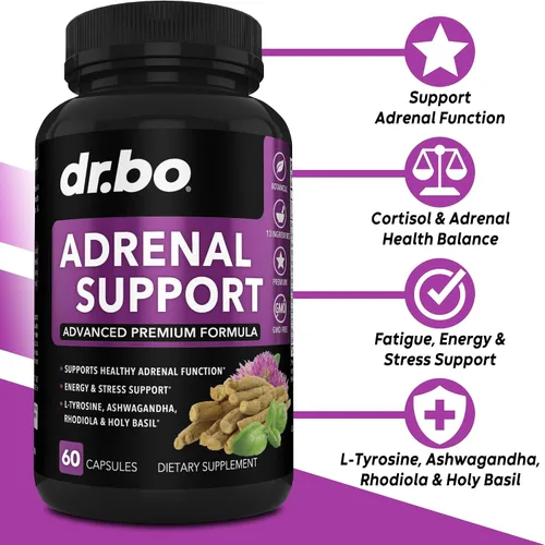 Vista 2 de DR. BO Suplementos de apoyo suprarrenal y limpieza de colon - Suplemento de fatiga suprarrenal con Ashwagandha y L Tirosina - Píldoras de limpieza