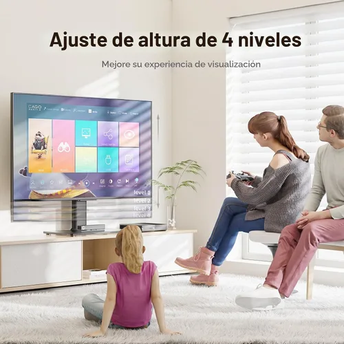 Vista 3 de HT07B-001 - Soporte giratorio universal para televisores de 13 a 32 pulgadas con giro de 100 grados, altura ajustable de 4 niveles, base de vidrio