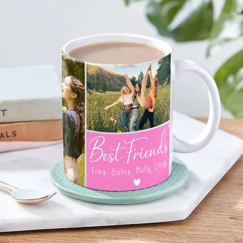 Vista 5 de Taza de café personalizada con fotos y nombres, mejor amigo, mejor juntos, collage de fotos personalizado con texto, regalos para amigos, impresión