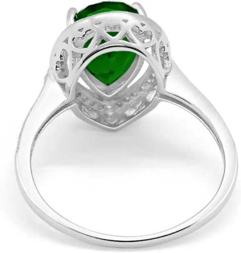 Vista 3 de Halo anillo de bodas de plata 925, morganita en forma de pera y circonita cúbica.