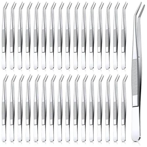 Vista 15 de Honoson 4 pinzas de acero inoxidable para manualidades con punta dentada curvada, pinzas multiusos para máquina de coser, pinzas a granel (plateado)