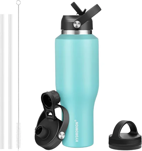 Vista 26 de HYDROWION Botella de agua aislada de 32 onzas, soporte para botella de agua para automóvil, botella de viaje aislada al vacío de doble pared