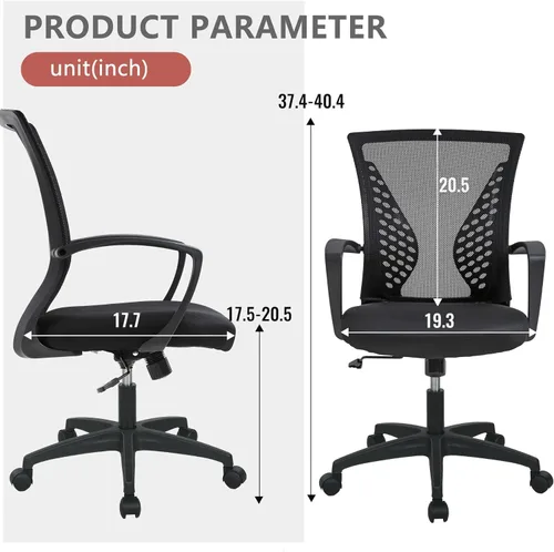 Vista 2 de Silla ergonómica de oficina, silla de escritorio para el hogar, silla de malla con respaldo medio, silla giratoria para computadora, silla ejecutiva