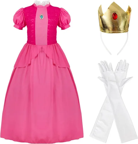 Vista 3 de Atchca Vestido de princesa melocotón para mujer y niña, disfraz de Halloween para cosplay