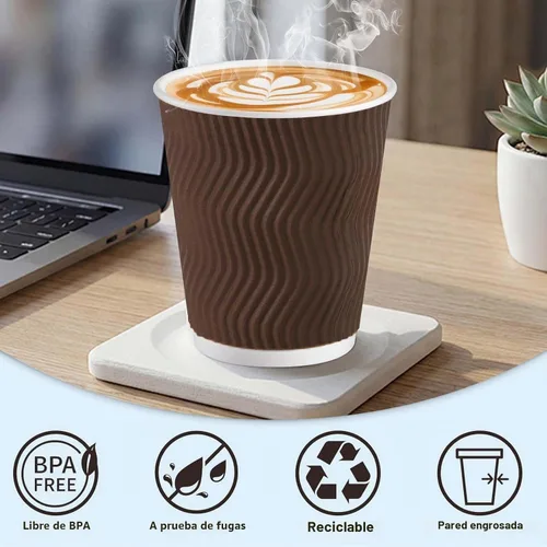 Vista 6 de Clawsoff - Paquete de 150 tazas de café de papel desechables de 8 onzas, aisladas, color marrón Corrugated Ripple Wall Insulates Hands,Hot&Cold