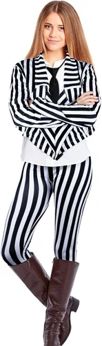 Vista 4 de El kit de rayas verticales blancas y negras para mujer incluye un pantalón largo tipo blazer con lazo, Blanco y Negro