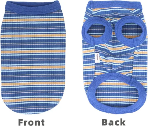 Vista 3 de LOPHIPETS - Camisa de algodón 100% con costillas para perros pequeños, chaleco para cachorros, ropa para perros Chihuahua, camiseta tipo tank - Azul
