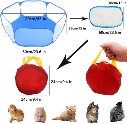 Vista 2 de Tienda de campaña para animales pequeños, jaula de reptiles, transpirable y transparente para mascotas, valla de ejercicio para exteriores e Azul