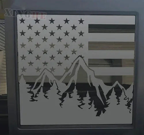 Vista 5 de Xinghe Calcomanía para Ford F150 F250 F350 2015-2023 2024 2025 2026 Mountain Forest American Flag para ventana central trasera de camión