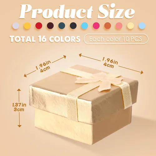 Vista 2 de 160 cajas de regalo para anillos, caja de regalo de cartón, joyería de 1.57 x 1.57 pulgadas, caja cuadrada pequeña a granel con lazo y lazo, caja