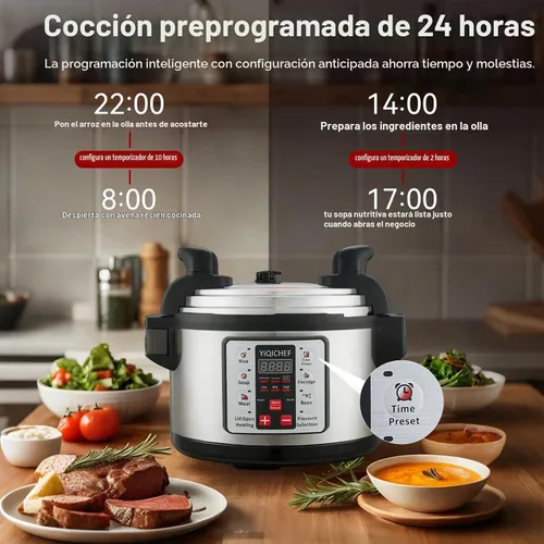 Vista 3 de Olla a presión eléctrica grande comercial de 15.8 cuartos de galón, olla a presión multifuncional 8 en 1 con olla interior antiadherente, olla