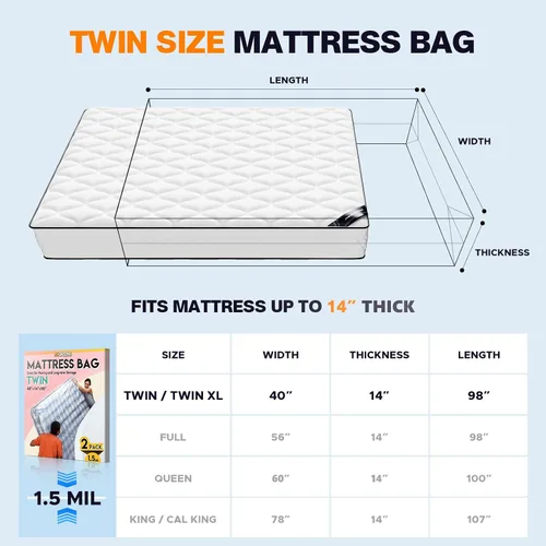 Vista 2 de 2 bolsas de colchón de plástico para almacenamiento en movimiento, funda de colchón impermeable, protector de colchón para suministros de mudanza