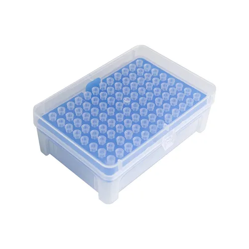 Vista 2 de Puntas de pipeta de 10 ul – Puntas universales de pipeta – en rack, sin ARNasa/DNasa y seguras para pirógenos, transparentes, 96 puntas/paquete