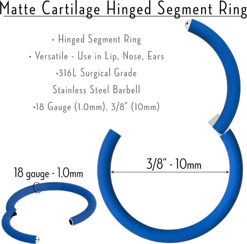 Vista 5 de Body Candy Anillos de Aro de Segmento 18 Calibre 316l Acero Quirúrgico para Labial Cartílago Azul
