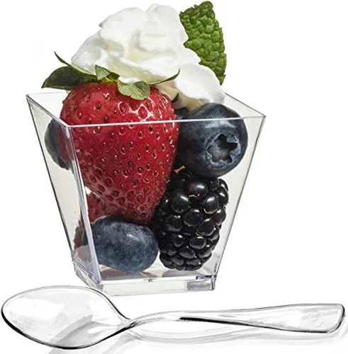 Vista 5 de Zappy elegante de 2 oz Square Mini tazas anteojos 2oz Claro, Tamaño Pequeño), diseño de cubeta de postre cuencos para aperitivos de postre