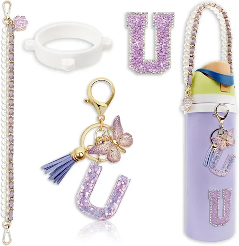 Vista 78 de Letter Handle Strap Accessories with Cute Initial Charm Compatible with Owala Water Bottle 24oz 32oz 40oz Owala Kids