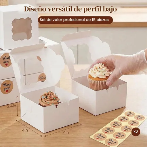 Vista 2 de VGOODALL 15 cajas de galletas, 4 x 4 x 2.4 pulgadas, mini cajas blancas de panadería con ventana para pasteles pequeños, postres, pasteles, donas 15