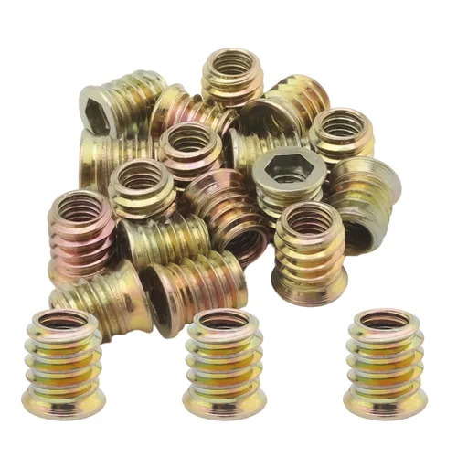 Vista 25 de MroMax 20 piezas de insertos de tuerca para muebles M6x10mm, acero al carbono, zincado, hexagonal interno, tornillo con brida, insertos de madera