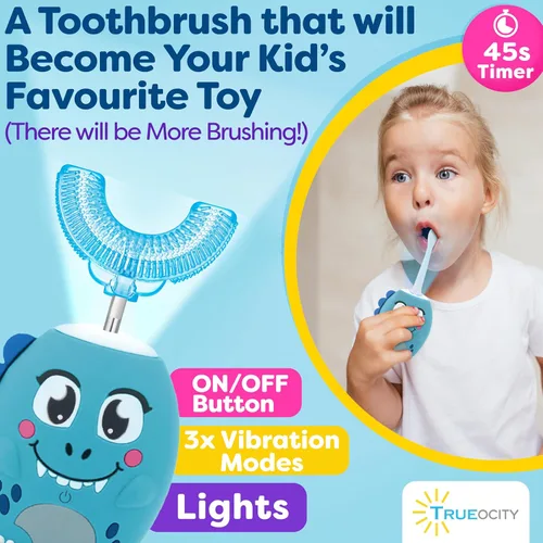Vista 3 de Trueocity Cepillo de Dientes Eléctrico Automático en Forma de U para Niños, Cepillo de Dientes Automático Recargable para Niños Pequeños Cabezal
