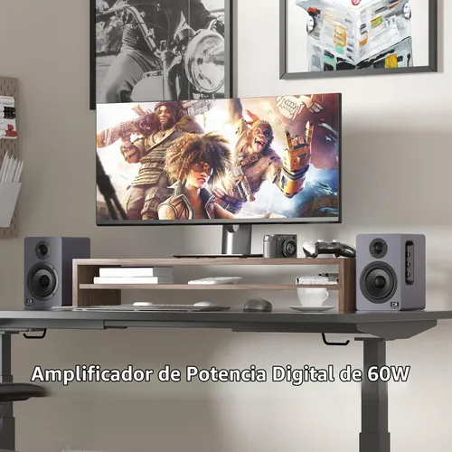 Vista 2 de Altavoces H2 para estantería, estéreo de 60 W, tocadiscos/altavoces para computadoras, DSP, woofer de fibra de carbono, tweeter de seda Azul Pizarra