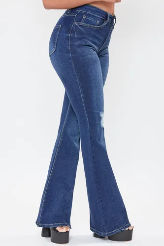 Vista 4 de YMI Pantalón de mezclilla clásico de tiro alto para mujer de talla alta, entrepierna larga