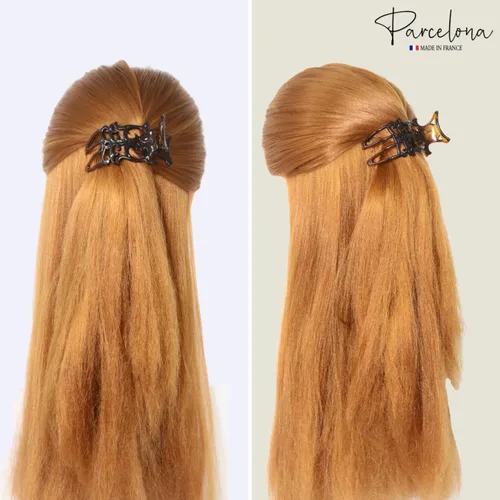 Vista 7 de Parcelona Pequeña diapositiva francesa de celuloide intrincada en la pinza lateral del pelo del deslizador para el pelo fino
