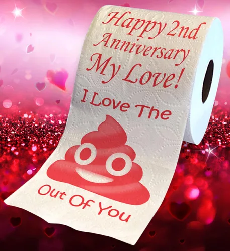 Vista 2 de Impreso TP Happy Second Anniversary I Love You - Broma de papel higiénico impreso – Divertido regalo de broma novedosa, segundo aniversario