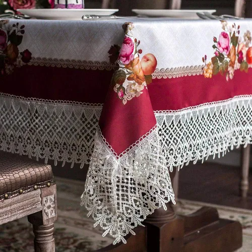 Vista 14 de ARTABLE Mantel rectangular de encaje de macramé con flores antiguas de primavera para casa de campo rústica al aire libre, cocina, fiesta de Marrón