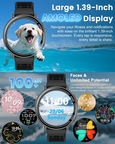 Vista 5 de Relojes inteligentes con GPS para hombre, reloj inteligente con pantalla AMOLED de 1.39 pulgadas, llamada Bluetooth/más de 100 modos