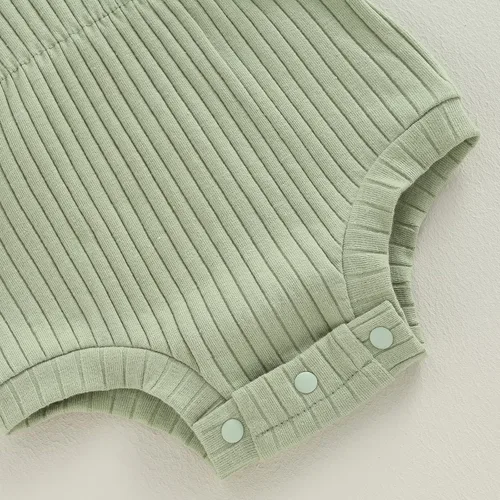 Vista 35 de Traje de verano para niña pequeña, de manga corta, acanalado, overol liso, pantalones cortos, ropa para recién nacidos