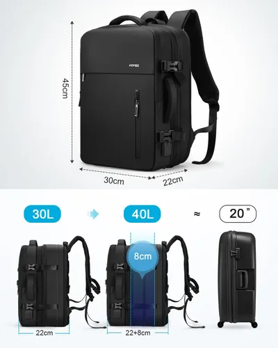 Vista 2 de HOMIEE - Mochila de viaje expandible de 40 L, compatible con laptop de 15.6 pulgadas con puerto de carga USB para fines de semana de negocios, bolsa