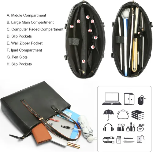 Vista 4 de CHIENTUNG Leather Laptop Tote Bag for Women Large Professional Briefcase Work Bag with 4 Compartments Up to 15.6 inch