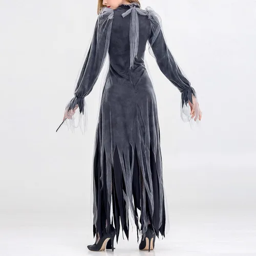 Vista 7 de Ropa gótica para mujer, disfraz de vampiro, disfraz de bruja oscura, disfraz de fantasma, disfraz de mascarada