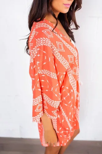 Vista 4 de Yonala Kimono floral para mujer, holgado, media manga, de gasa, casual, salida de baño