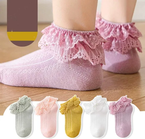 Vista 2 de Calcetines de encaje de algodón para bebés y niñas pequeñas calcetines de princesa con volantes para recién nacidos